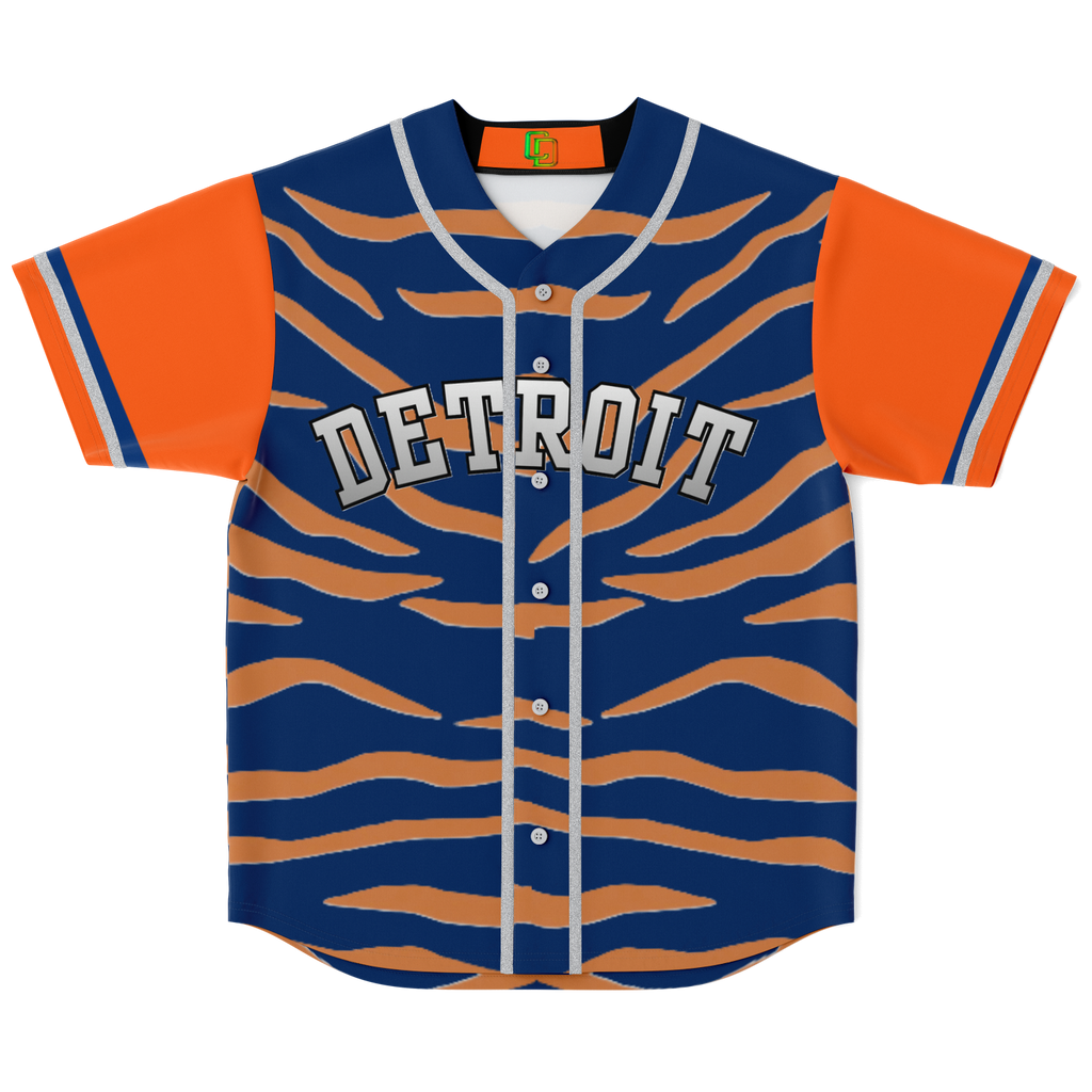 Blue and Orange Tiger Stripe Detroit Baseball Jersey