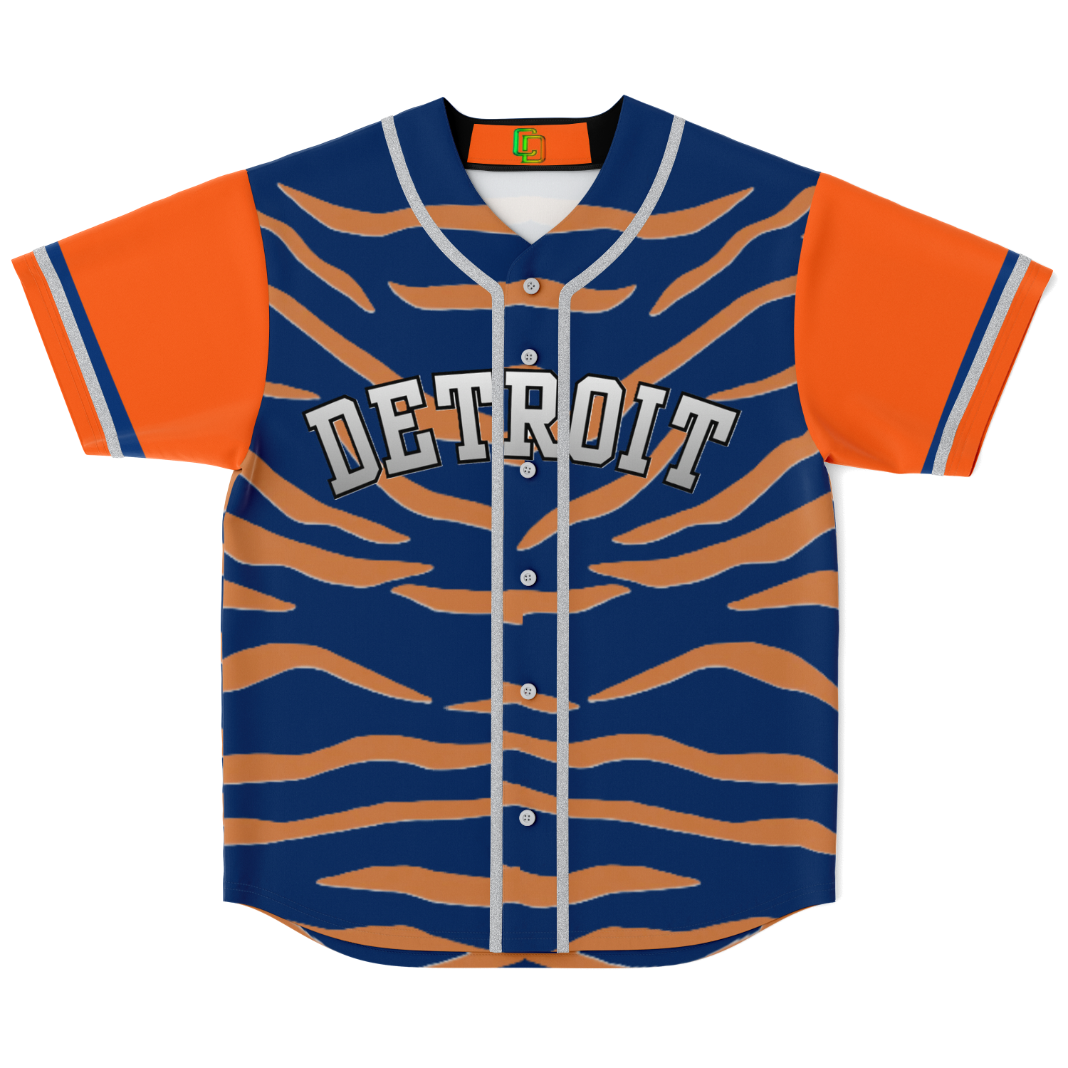 Blue and Orange Tiger Stripe Detroit Baseball Jersey