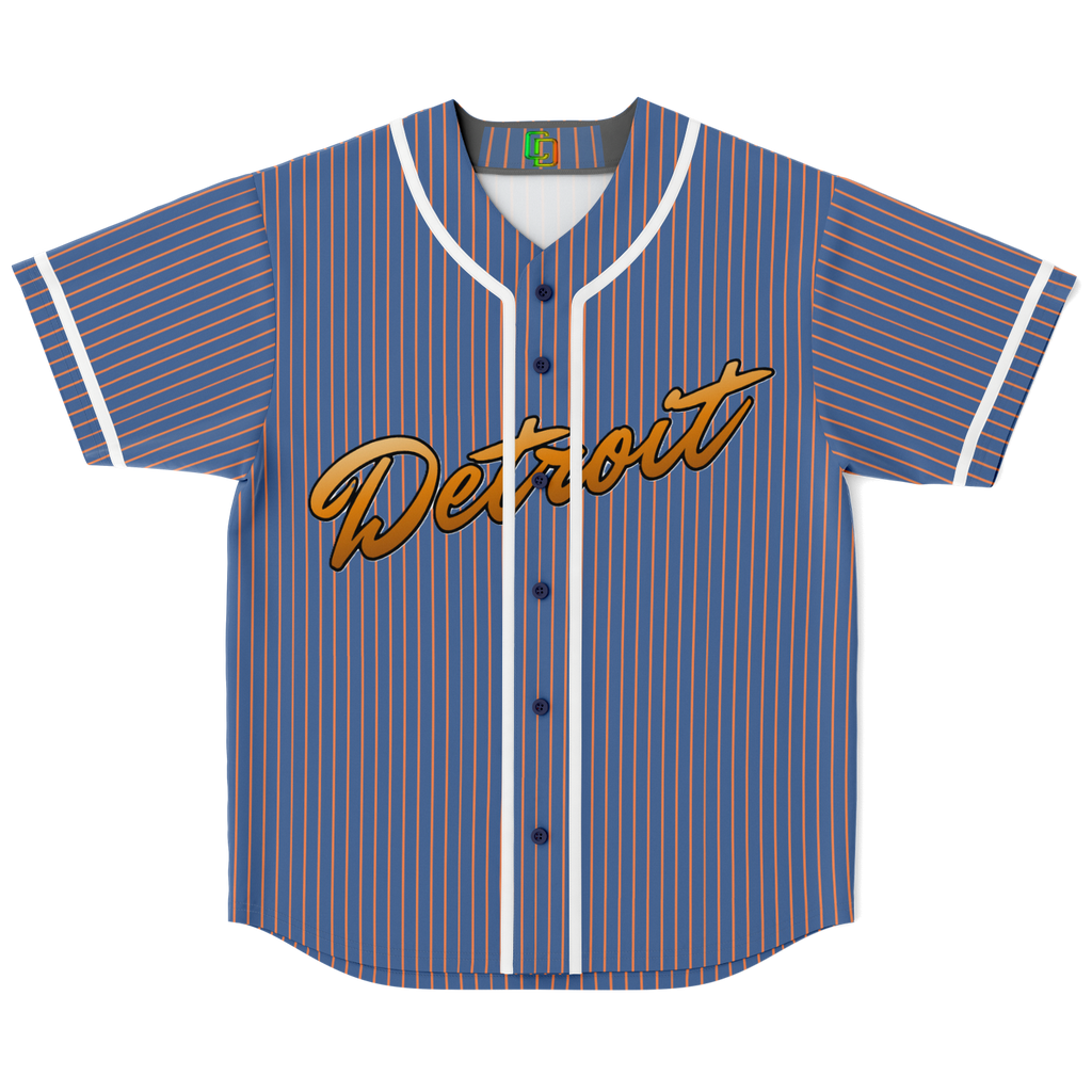 Blue and Orange Pinstripe Detroit Baseball Jersey