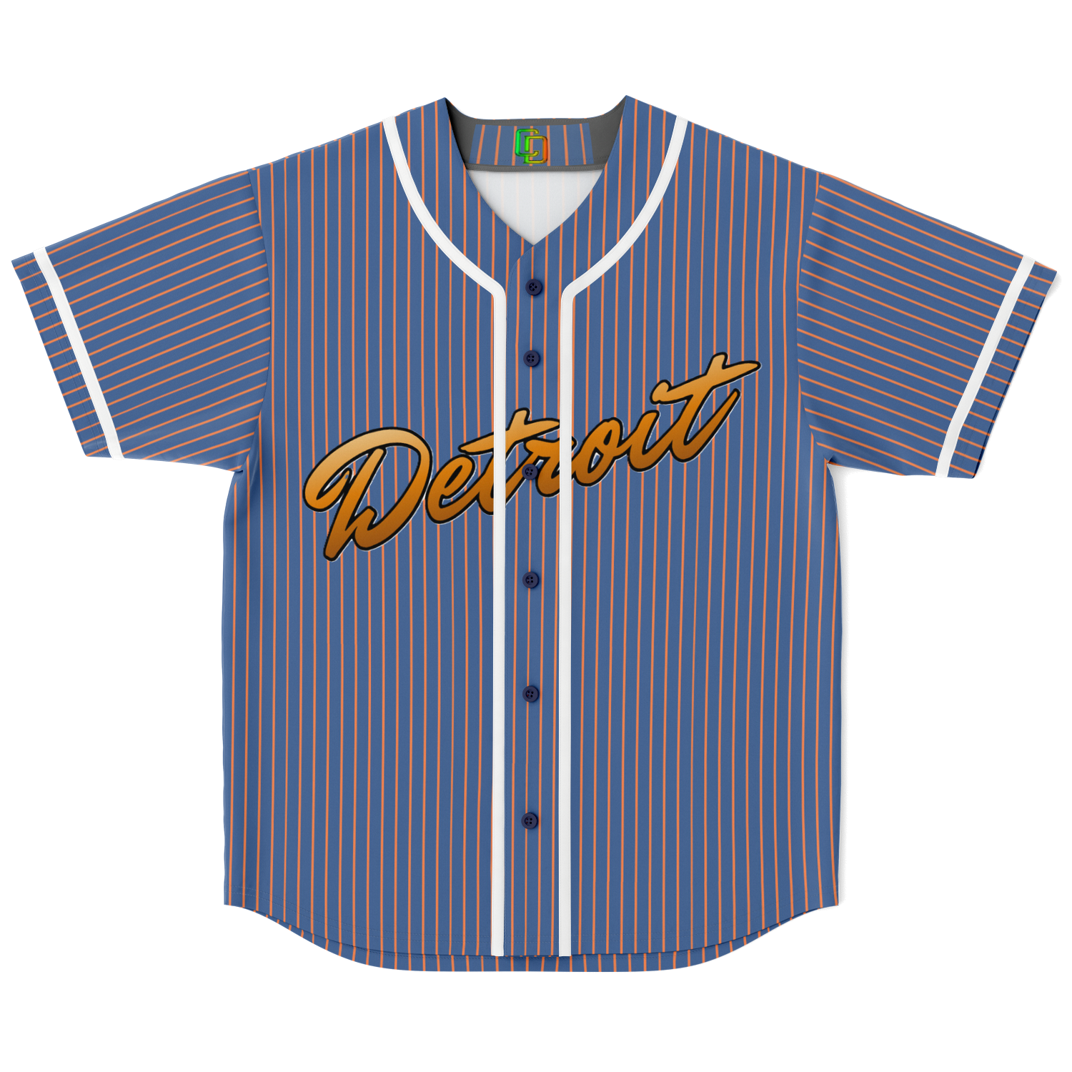 Blue and Orange Pinstripe Detroit Baseball Jersey