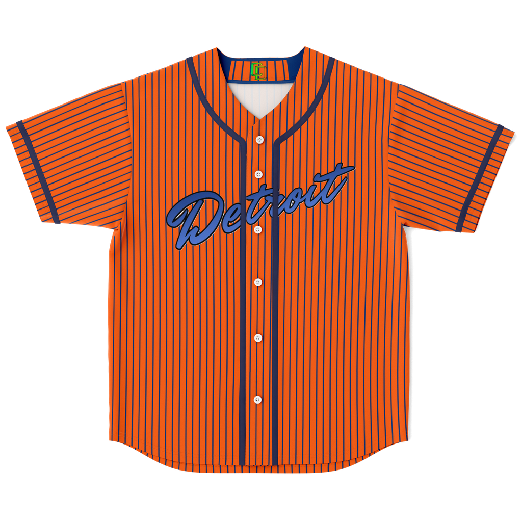 Orange and Blue Pinstripe Detroit Baseball Jersey