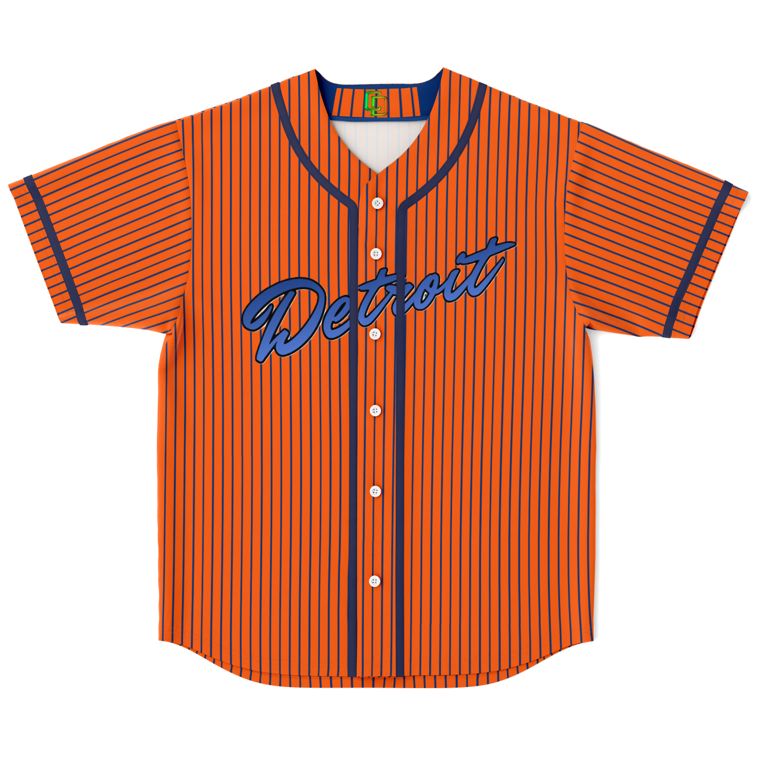 Orange and Blue Pinstripe Detroit Baseball Jersey