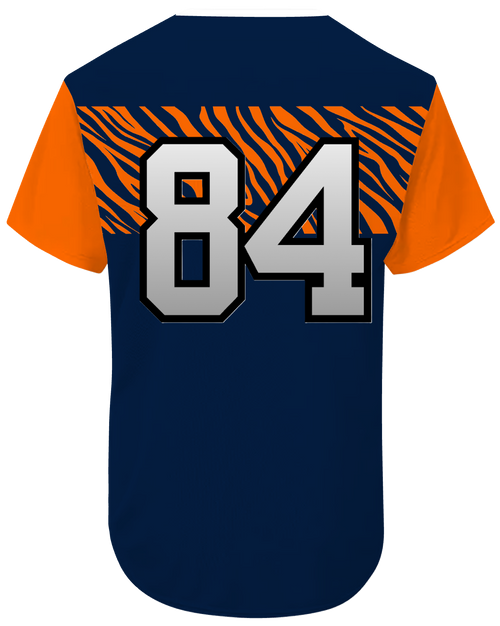 Navy Blue with Orange Tiger Stripes - Detroit Baseball Jersey