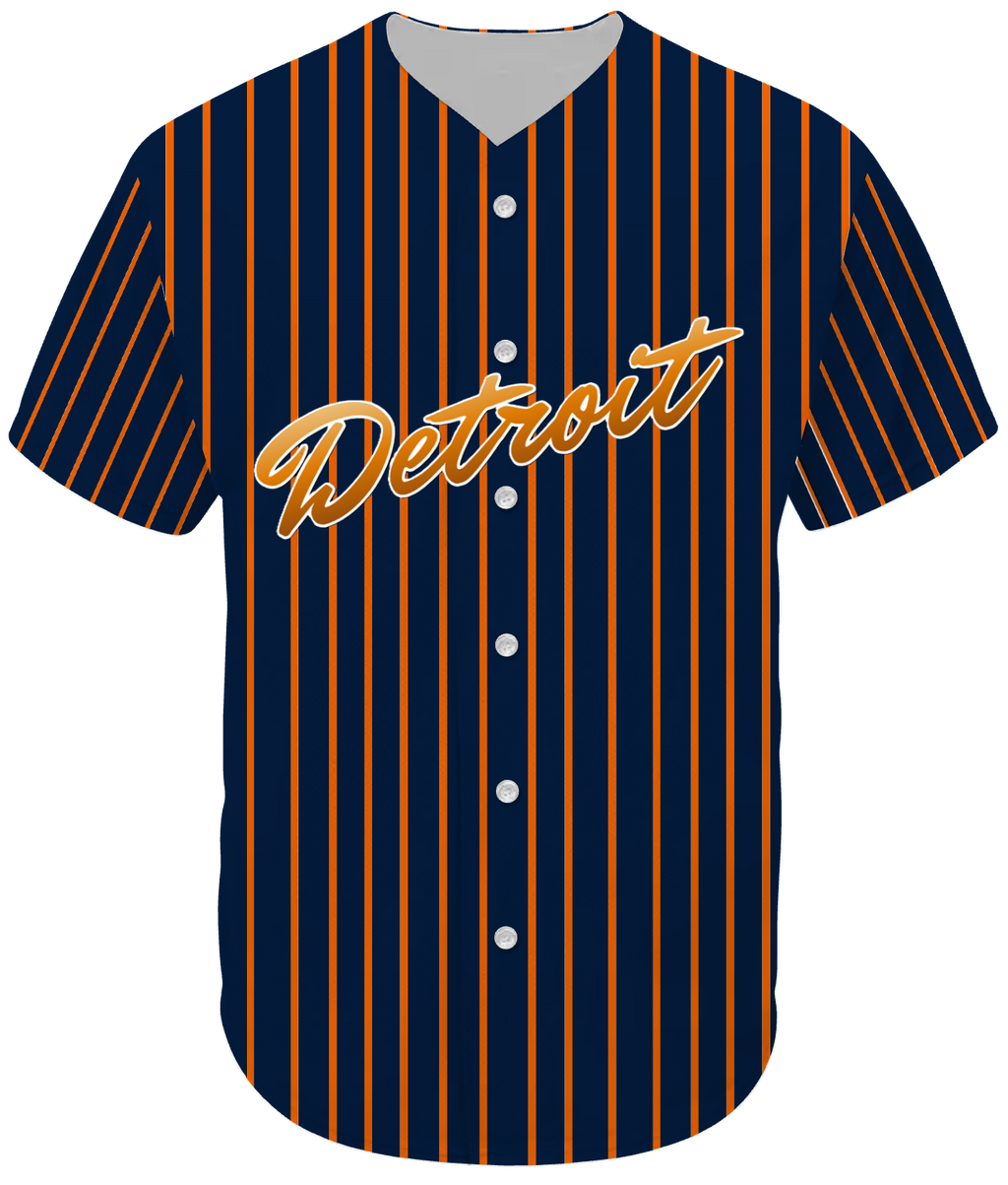 Navy Blue with Orange Stripes - Detroit Baseball Jersey