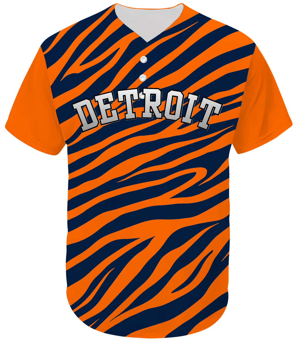 Navy Blue with Orange Tiger Stripes - Detroit Baseball Jersey