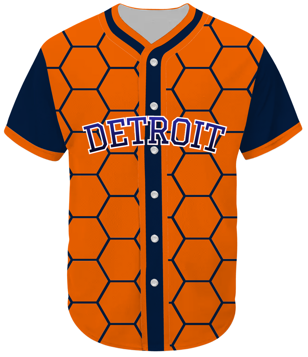 Orange with Navy Blue Honeycomb - Detroit Baseball Jersey