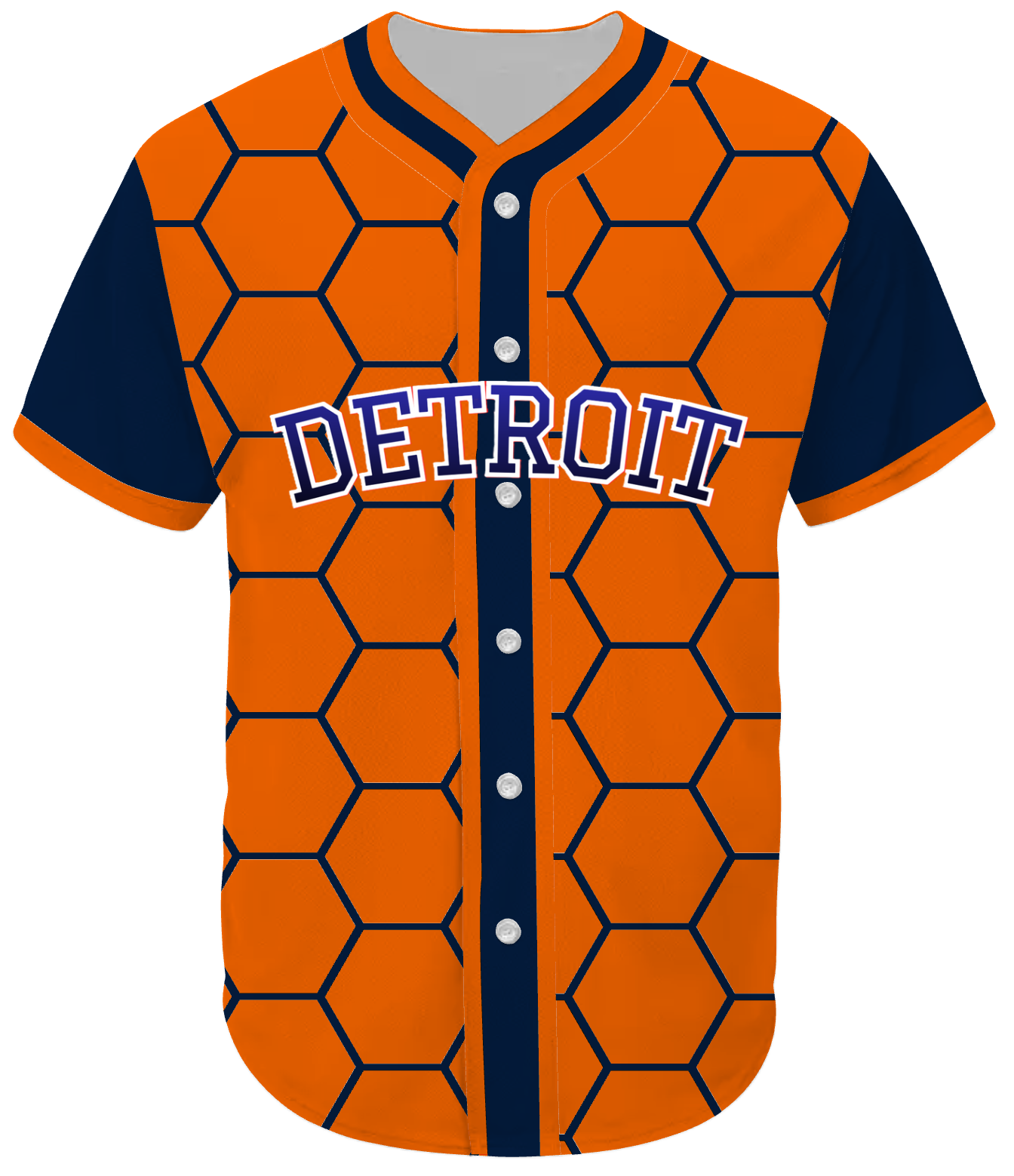 Orange with Navy Blue Honeycomb - Detroit Baseball Jersey